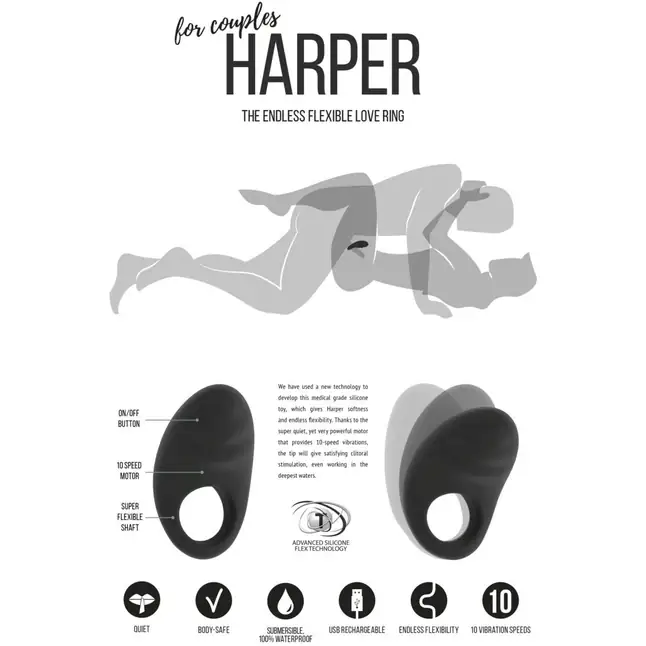Черное эрекционное виброкольцо Harper - Jil. Фотография 4.