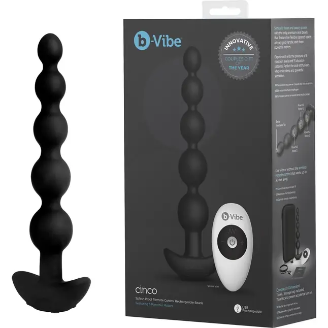 Черные анальные бусы с 3 моторами B-Vibe Cinco Anal Beads - 20,5 см