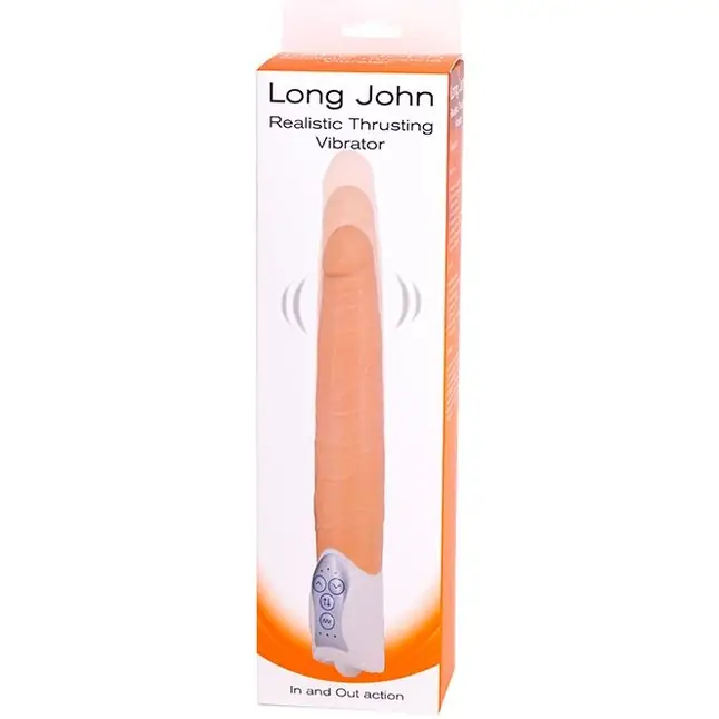 Телесный вибратор Long John Realistic Thrusting Vibrator с функцией толкания - 20 см. Фотография 2.