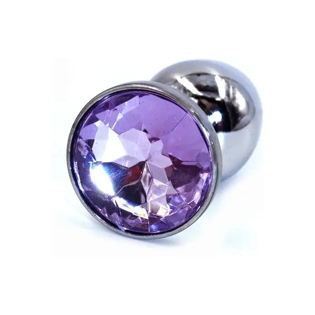 Серебристая анальная пробка с фиолетовым стразом - 7 см - Kanikule anal plugs