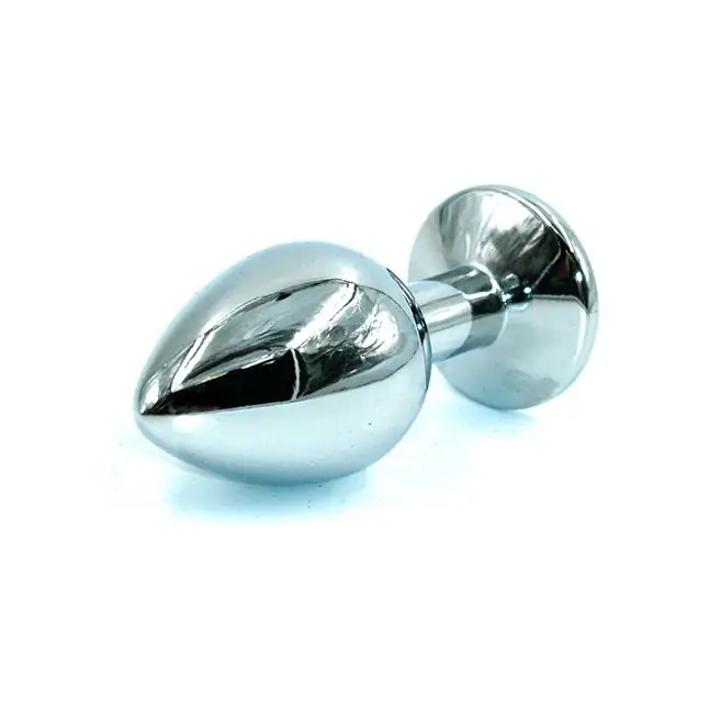 Серебристая анальная пробка среднего размера с красным стразом - 8 см - Kanikule anal plugs. Фотография 2.